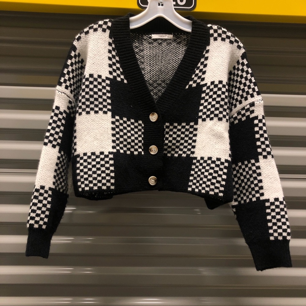 Timing Black & white checkered cardigan